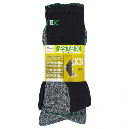 Chaussettes travail lot 3 safety Work Estex noir - chaussures-pro.fr
