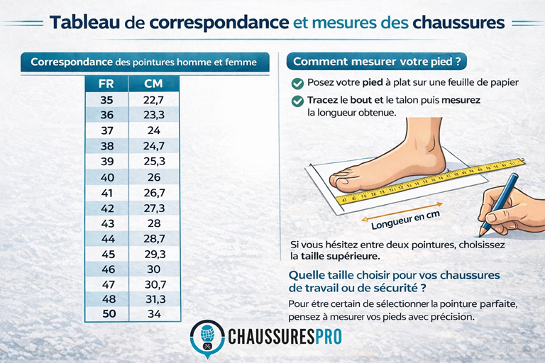 Tableau correspondance pointure